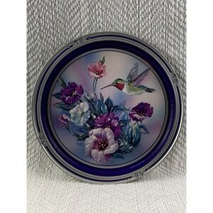 Vintage Hummingbird and Purple‎ Floral Serving Metal Tray Giftco Inc. 13.5"